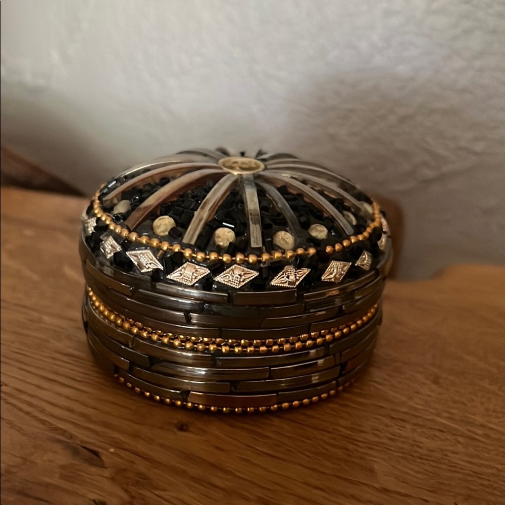 Trinket box Black and Gold Decorative Box with beads and beveled stones